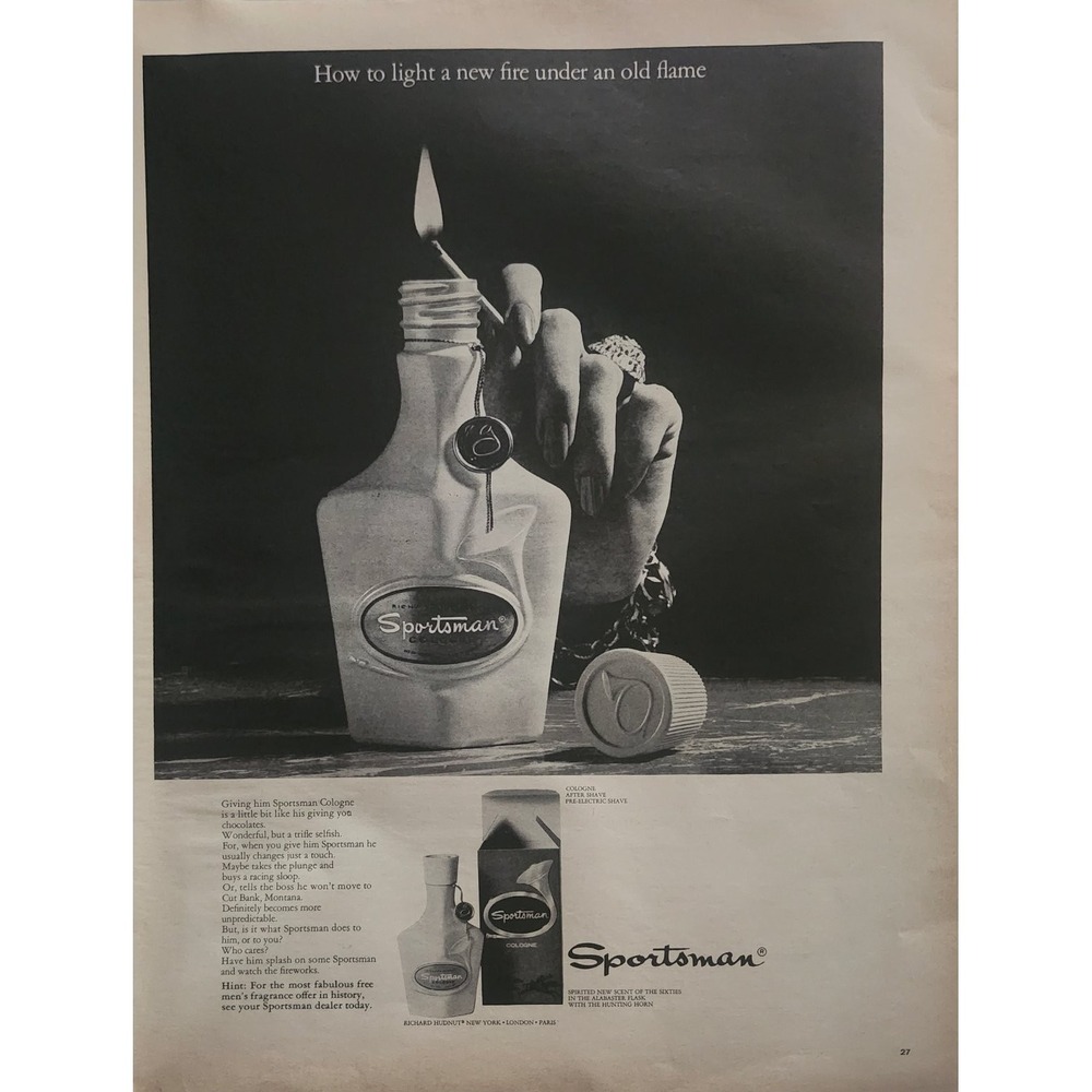 Sportsman Cologne Magazine Ad 1960s "Old Flame" Richard Hudnut 10x13